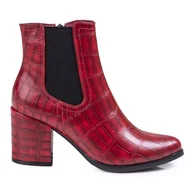 Botki damskie - Botki sztyblety na słupku Shelovet czerwone ze wzorem - SHELOVET - miniaturka - grafika 1