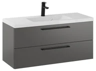 Szafki łazienkowe - Szafka Wisząca Z Umywalką RON 100 cm - Titan Mat - Uchwyty Czarne Matowe - miniaturka - grafika 1
