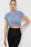 Koszulki sportowe damskie - Puma t-shirt do jogi Studio Yogini Lite Twist kolor niebieski - miniaturka - grafika 1
