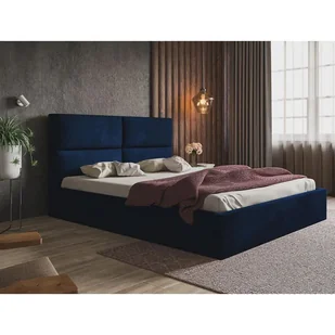 Łóżko tapicerowane SIM 6 z zagłówkiem, 120x200 cm, łóżko podwójne z podstawą łóżka i stelażem wykonanym z drewna, tkanina welurowa, kolor: niebieski - Łóżka - miniaturka - grafika 1