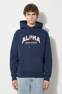 Bluzy męskie - Alpha Industries bluza College Hoody męska kolor granatowy z kapturem z nadrukiem 146331 - miniaturka - grafika 1