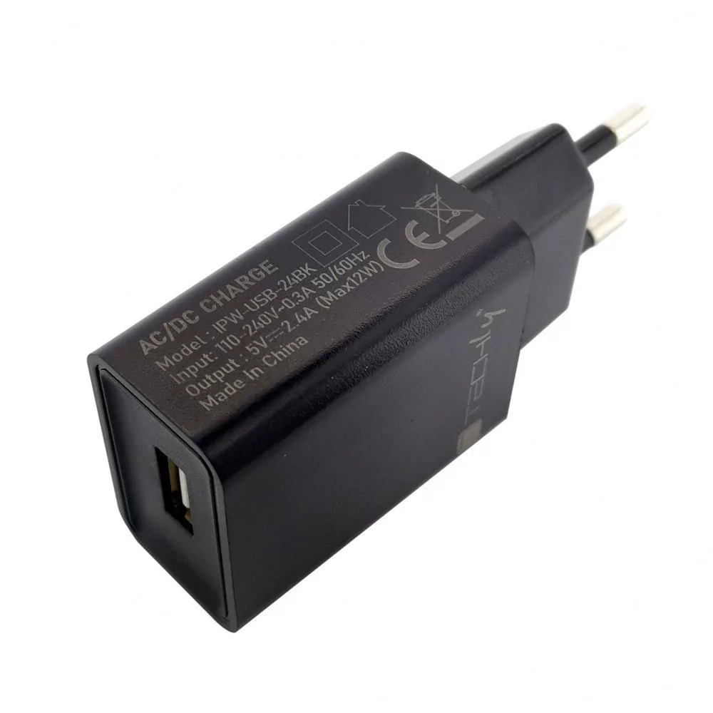 Techly Ładowarka Sieciowa Ładowarka USB-A 5V 2.4A 12W max czarna IPW-USB-24BK