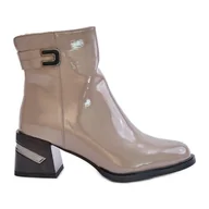 Botki damskie - S.Barski Lakierowane Botki Na Obcasie Ocieplane MR880-093 Szare - miniaturka - grafika 1