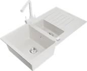 Zlewozmywaki z baterią - Mexen Matias zlewozmywak granitowy 1,5-komorowy z ociekaczem i baterią kuchenną Duero, biały - 6502-20-671600-20 - miniaturka - grafika 1