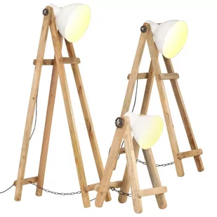 VidaXL Lampy podłogowe, 3 szt., białe, E27, lite drewno mango 320594 VidaXL VidaXL - Lampy sufitowe - miniaturka - grafika 1