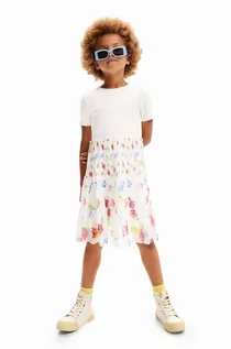 Sukienki i spódniczki dla dziewczynek - Desigual sukienka dziecięca kolor biały mini rozkloszowana - grafika 1