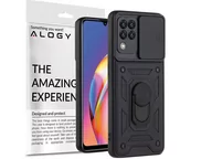 Etui i futerały do telefonów - Pancerne etui z osłoną aparatu Alogy Stand Ring Armor do Galaxy A22 4G czarne - miniaturka - grafika 1