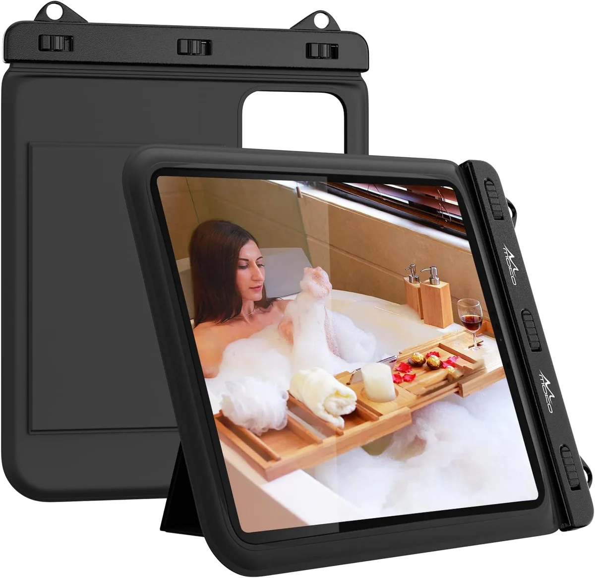 Wodoszczelna torba na tablet na ramię do kąpieli i kuchni, składana, czarna
