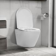 Miski WC - vidaXL Miska WC  VidaXL Wisząca toaleta bez kołnierza ceramiczna biała 145237 - miniaturka - grafika 1