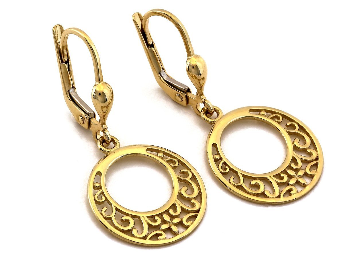 Kolczyki złote 375 wiszące okrągłe ażurowe 2.19g