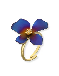 Pierścionek srebrny pozłacany z tytanowym kwiatem regulowany rozmiar - Pierścionki - miniaturka - grafika 1