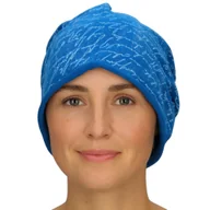 Czapki damskie - Czapka damska Beanie włoska cienka smerfetka jasnoniebieska w białe napisy - miniaturka - grafika 1