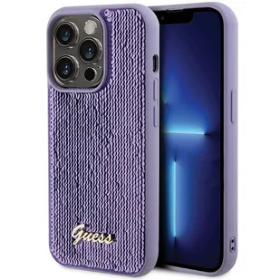 Etui Guess Sequin Script Metal na iPhone 15 Pro - fioletowe - Etui i futerały do telefonów - miniaturka - grafika 1