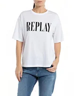 Koszulki i topy damskie - Replay koszulka damska boxy fit, 001 White, XL - miniaturka - grafika 1