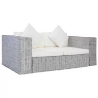 Sofy ogrodowe - vidaXL 2-osobowa sofa z poduszkami, szara, naturalny rattan vidaXL - miniaturka - grafika 1