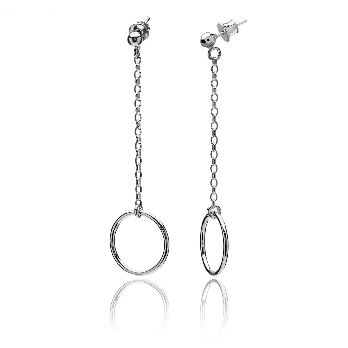 Długie kolczyki z kółkami srebrne rodowane