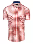 Koszule męskie - Biało-czerwona koszula męska z krótkim rękawem w kratkę Dstreet KX0954 - miniaturka - grafika 1