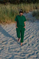 Spodnie sportowe damskie - Spodnie frotte LUSH GREEN z haftowaną ważką - miniaturka - grafika 1