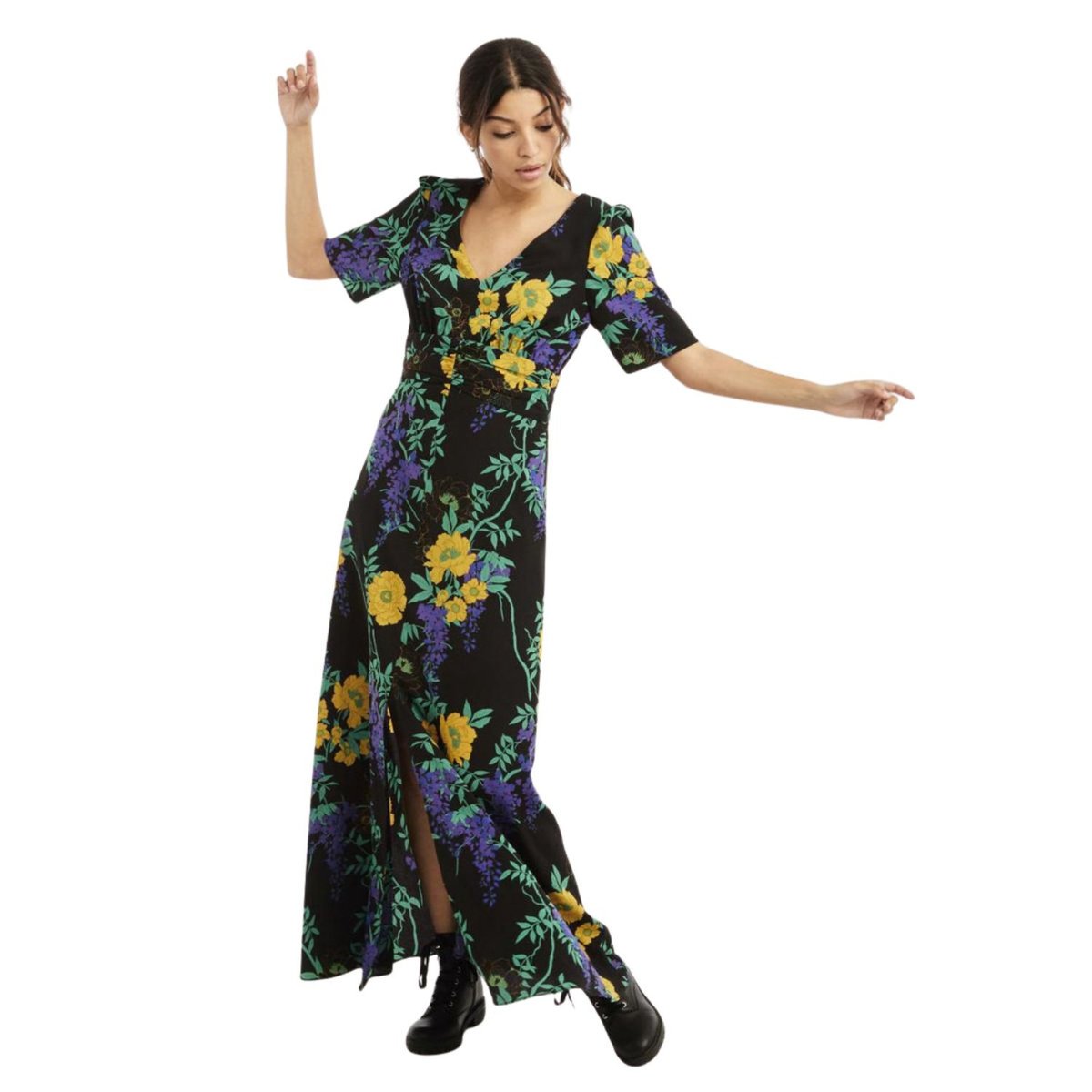 Sukienka damska Naf Naf Lemonade czarna maxi z rozcięciem-XS