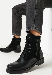 Czarne Botki z Ozdobnym Suwakiem i Paseczkiem Telonie - Botki damskie - miniaturka - grafika 1