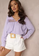 Bluzki damskie - Fioletowa Bluzka z Haftem i Długim Rękawem Khodi - miniaturka - grafika 1