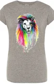 Koszulki i topy damskie - Kolorowy Lew Damski T-shirt Modny Nadruk Rozm.S - miniaturka - grafika 1