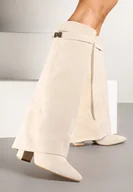 Kozaki damskie - Beżowe Kozaki na Słupku z Wywiniętą Cholewką Gafsena - miniaturka - grafika 1