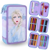 Piórniki - DISNEY Kraina Lodu Niebieski piórnik trzykomorowy z wyposażeniem-43 elementy, 3 zamki 12,5 x 19,5 x 6,5 cm - miniaturka - grafika 1