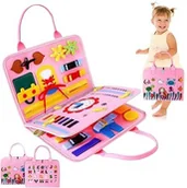 Zabawki sensoryczne - TABLICA MANIPULACYJNA zegar puzzle bucik RÓŻOWA WALIZKA miękka SENSORYCZNA - miniaturka - grafika 1