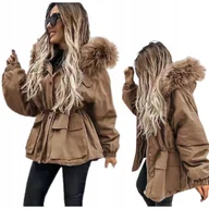 Kurtki damskie - KURTKA PARKA DAMSKA ZIMOWA Z KAPTUREM CIEPŁA OCIEPLANA Z FUTERKIEM - M - miniaturka - grafika 1