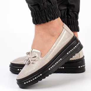 Złote skórzane półbuty damskie na platformie S.Barski 400 - S.BARSKI - Półbuty damskie - miniaturka - grafika 1