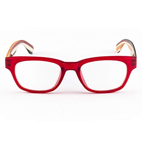Contacta, Legend okulary do czytania dla mężczyzn i kobiet, nowoczesne okulary, kwadratowa ramka z kolorowymi i elastycznymi prętami, kolor czerwony, dioptrii +2,00, opakowanie z etui na okulary, 30 g