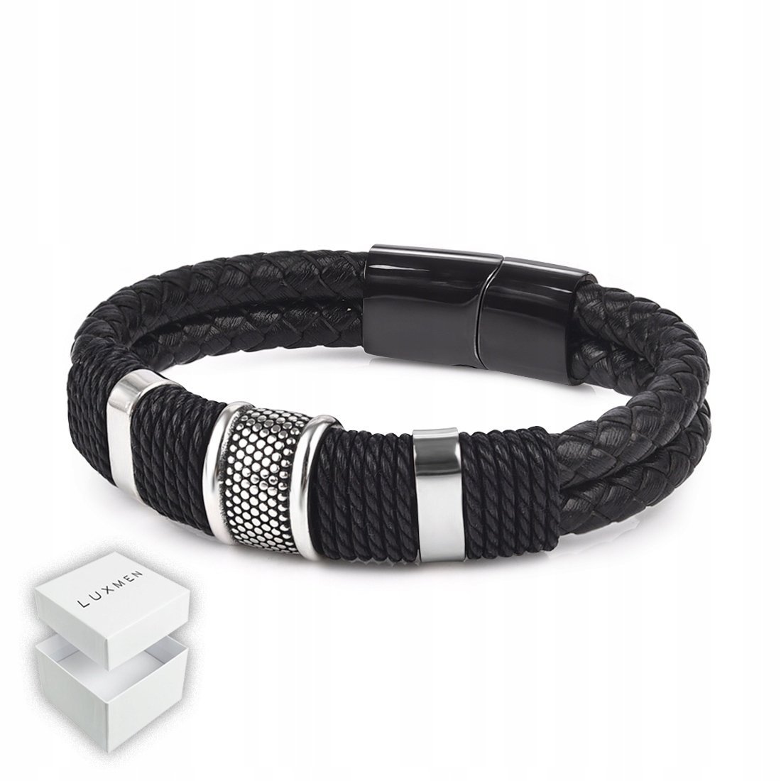 Skórzana Bransoletka Męska Czarna Skóra Elegancka