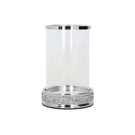 Świeczniki - Lampion szklany glamour z cyrkoniami 14 x 14 x 21 cm srebrny - miniaturka - grafika 1