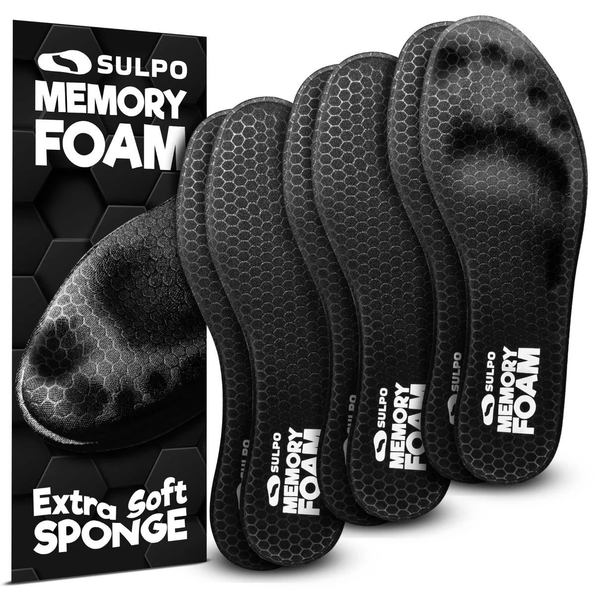 SULPO 3 pary Wkładki z Pianki Memory Foam - Miękkie, Komfortowe i Cienkie Wkładki Dla Mężczyzn i Kobiet do Sneakerów i Butów Sportowych, Wspierające..