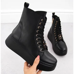 Skórzane botki na platformie z misiem czarne Vinceza 66701 - Botki damskie - miniaturka - grafika 1