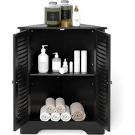 Szafki łazienkowe - Szafka Narożna Łazienkowa z Drzwiami Lamelowymi i Regulowanymi Regałami na 3 Poziomy, Salon, Kuchnia, Przedpokój (Czarna, 81,5 cm) - miniaturka - grafika 1