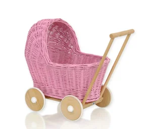 Wiklinowy wózek dla lalek pchacz - pink - Wózki dla lalek - miniaturka - grafika 1