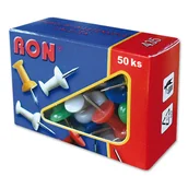 Zszywacze biurowe - Pinezki mapa, 50szt. RON, różnokolorowe, op. zbiorcze  5szt, cena za 1szt - miniaturka - grafika 1