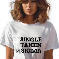 Zestawy upominkowe - BIAŁA KOSZULKA DAMSKA Krótki Rękaw SINGLE, TAKEN, SIGMA Zabawne Wzory - XL - miniaturka - grafika 1