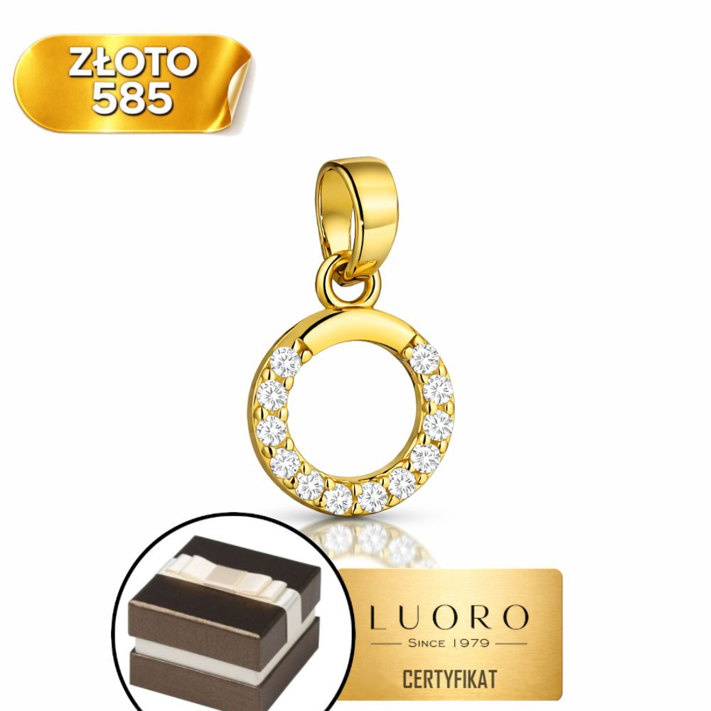 ZAWIESZKA ZŁOTA 585 14K KÓŁKO Z CYRKONIAMI 14 MM ELEGANCKA DELIKATNA
