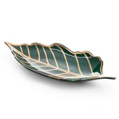 Tace i patery - Patera ceramiczna 41x19x5 Lili 3 turkusowa złota liść dekoracyjna Eurofirany - miniaturka - grafika 1