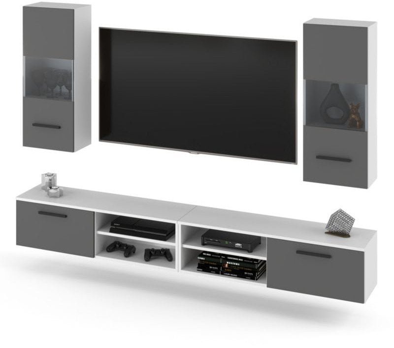 Meblościanka Do Salonu Bandle Szafka Rtv Nowoczesna 240cm Biało Szara Mat