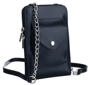 Skórzana torebka damska saszetka na suwak modna listonoszka crossbody z łańcuchem, granatowy - Torebki damskie - miniaturka - grafika 1