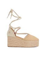 Espadryle damskie - Tommy Hilfiger Espadryle Closed Toe Linen Flatform FW0FW07746 Beżowy - miniaturka - grafika 1