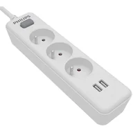 Przedłużacze i rozgałęźniki - Przedłużacz Philips - elektronika 3x zásuvka + 2x USB-A, s vypínačem, 2 m - miniaturka - grafika 1