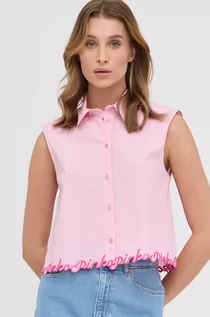 Koszule damskie - Pinko Koszula damska kolor różowy regular z kołnierzykiem klasycznym - grafika 1