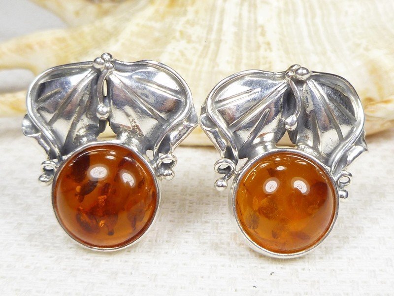 Spinki srebrne z bursztynem, handmade 802-7