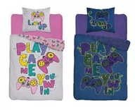 Pościel - Detexpol Pościel świecąca w ciemności 140x200 3585 B Game Over szara różowa 8637 level up pady bawełniana dla gracza młodzieżowa - miniaturka - grafika 1