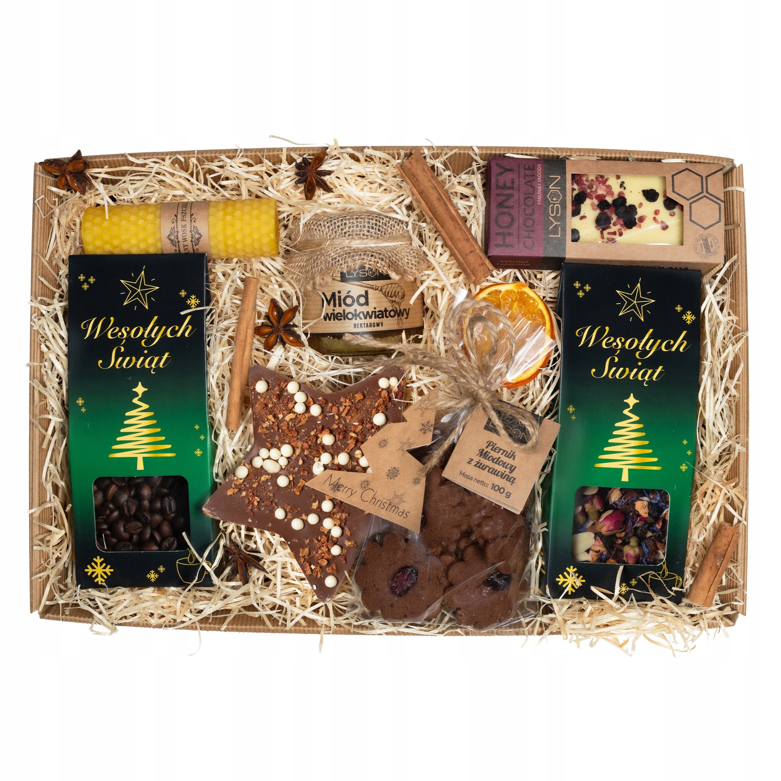 Zestaw Wigilia herbata kawa pierniczki czekolada miód upominek